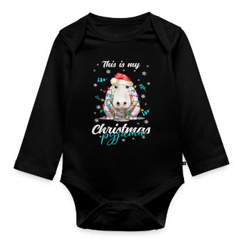 lustig Nilpferd Weihnachten Weihnachtsschlafanzug - Baby Bio-Langarm-Body - Schwarz - Vorne