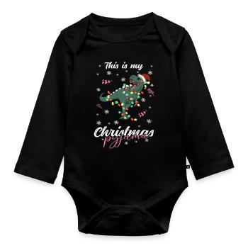 lustig Dinosaurier Trex Weihnachten Weihnachtsschl - Baby Bio-Langarm-Body - Schwarz - Vorne