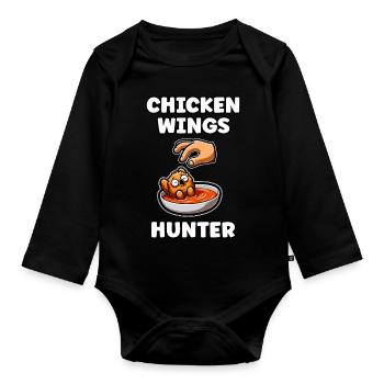 Poulet frit Ailes de poulet Poulet Cadeau - Body Bébé bio manches longues - noir - Devant