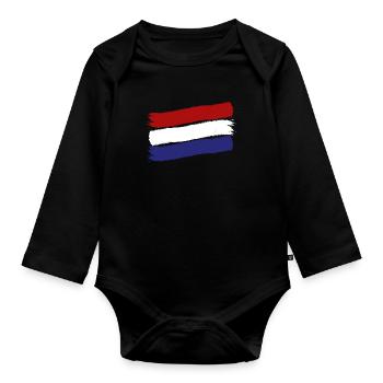 Niederlande Flagge Holland Niederländische Fahne - Baby Bio-Langarm-Body - Schwarz - Vorne