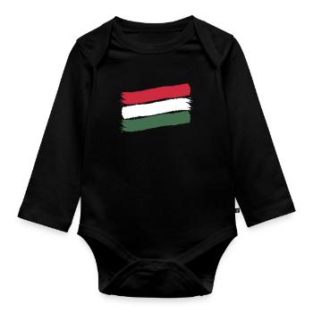 Ungarn Flagge Ungarische Fahne Balaton Hungary - Baby Bio-Langarm-Body - Schwarz - Vorne