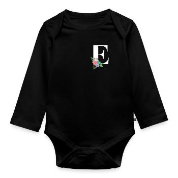 Buchstabe E personalisiertes Geschenk Alphabet Vorname Weihnachten - Baby Bio-Langarm-Body - Schwarz - Vorne