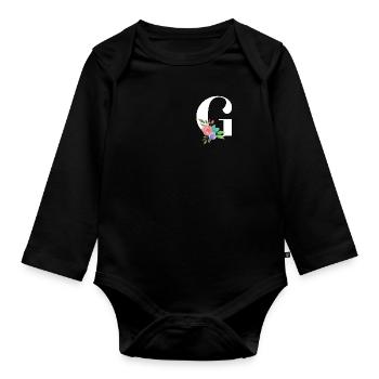Letter G personalized gift alphabet first name Christmas - Organic Longsleeve Baby Bodysuit - black - Front
