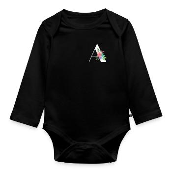 Letter A personalized gift alphabet first name Christmas - Organic Longsleeve Baby Bodysuit - black - Front