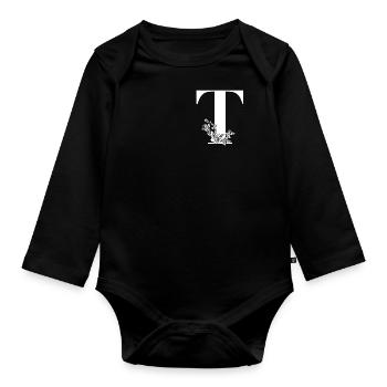 Letter T - Organic Longsleeve Baby Bodysuit - black - Front