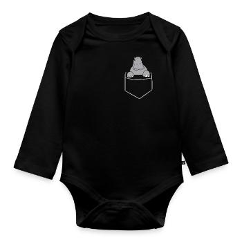 Nilpferd - In Brusttasche / Hemdtasche - Baby Bio-Langarm-Body - Schwarz - Vorne
