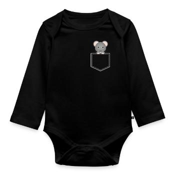 Pocket Mouse-Bags Mouse - Organic Longsleeve Baby Bodysuit - black - Front