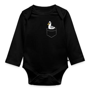 Seagull - In chest pocket / shirt pocket - Organic Longsleeve Baby Bodysuit - black - Front
