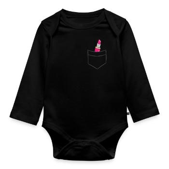 Lipstick - In chest pocket / shirt pocket - Organic Longsleeve Baby Bodysuit - black - Front