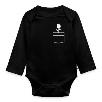 Pocket Tasche Tulpe Design Geschenk - Baby Bio-Langarm-Body - Schwarz - Vorne