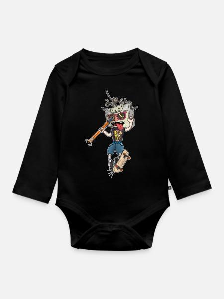 Kassette Weiß 80's TOP - Baby Bio-Langarm-Body - Schwarz