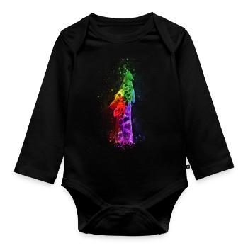Multicolour Giraffe - Organic Longsleeve Baby Bodysuit - black - Front