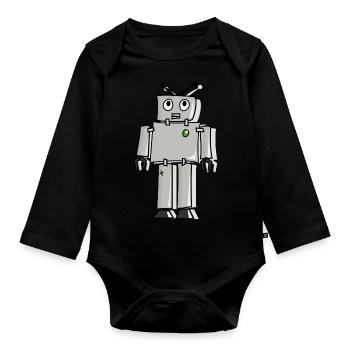 Roboter - Baby Bio-Langarm-Body - Schwarz - Vorne