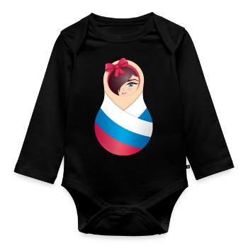 Matroschka Olga – Team Russia - Baby Bio-Langarm-Body - Schwarz - Vorne