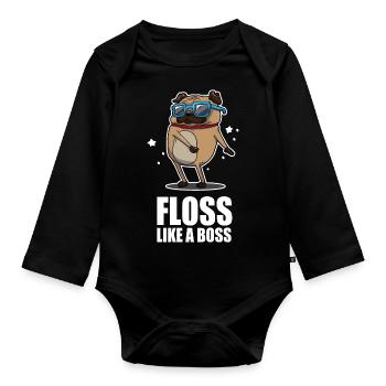 Floss Like A Boss Dance Pug Mops Design - Baby Bio-Langarm-Body - Schwarz - Vorne