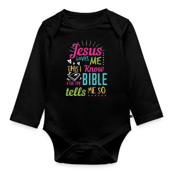 Jésus Design Oui Jésus m’aime Idée cadeau d’anniversaire - Body Bébé bio manches longues - noir - Devant