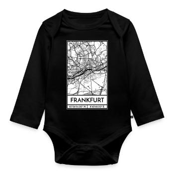 Frankfurt – City Stadtplan Map Karte (weiß) - Baby Bio-Langarm-Body - Schwarz - Vorne
