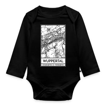 Wuppertal – City Stadtplan Map Karte (weiß) - Baby Bio-Langarm-Body - Schwarz - Vorne