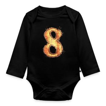 Nummer 8 hell glühend - Baby Bio-Langarm-Body - Schwarz - Vorne