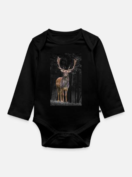 Hirsch - Baby Bio-Langarm-Body - Schwarz