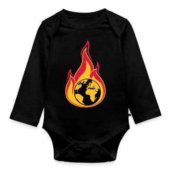 earth on fire planet home climate change global erw - Organic Longsleeve Baby Bodysuit - black - Front
