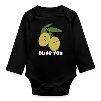 Olive You | Ich Liebe Dich | Valentinstag Herz - Baby Bio-Langarm-Body - Schwarz - Vorne
