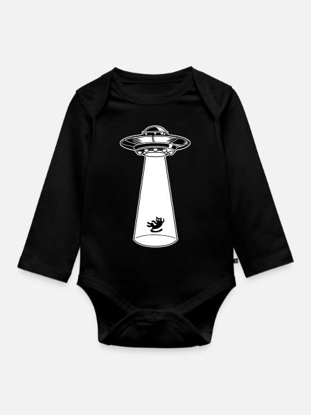 Alien UFO official cat high - Organic Longsleeve Baby Bodysuit - black