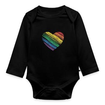 Herz, Regenbogen, Pride - Baby Bio-Langarm-Body - Schwarz - Vorne