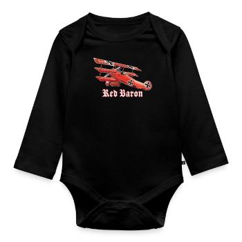 Red Baron (sur Tshirt foncé) - Body Bébé bio manches longues - noir - Devant