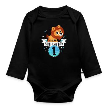 Anniversaire garçon - lion de cadeau anniversaire - Body Bébé bio manches longues - noir - Devant