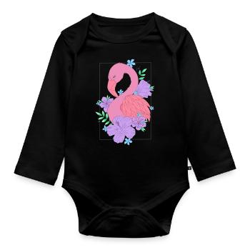 Flamingo Flower Flower - Body Bébé bio manches longues - noir - Devant