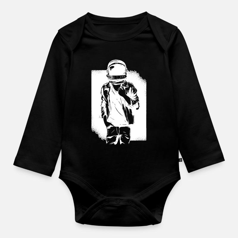 Rock Astronaut Cooler Typ mit Helm Motorradfahrer - Baby Bio-Langarm-Body - Schwarz