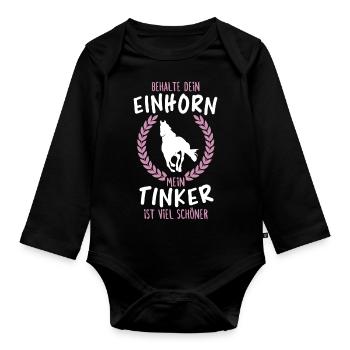 Mein Tinker ist viel Schöner Pferd Reiter Geschenk - Baby Bio-Langarm-Body - Schwarz - Vorne