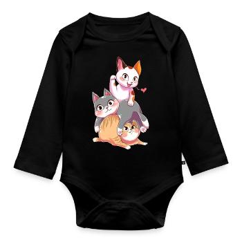 Doux Chats Dans Anime Kawaii Style Japon Chat Japa - Body Bébé bio manches longues - noir - Devant
