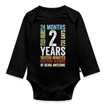 2nd anniversary gift, kids birthday gift, wedding - Organic Longsleeve Baby Bodysuit - black - Front
