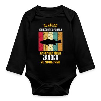 Zander Angeln Angler Raubfisch fischen - Baby Bio-Langarm-Body - Schwarz - Vorne