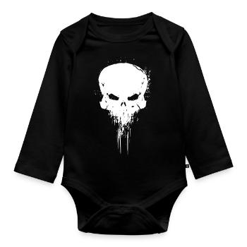 skull motif - Organic Longsleeve Baby Bodysuit - black - Front