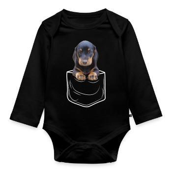 Dachshund Shorthair Dachshund Chest Bag - Organic Longsleeve Baby Bodysuit - black - Front
