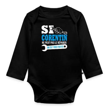Si Corentin ne peut pas le réparer on est foutus - Body Bébé bio manches longues - noir - Devant