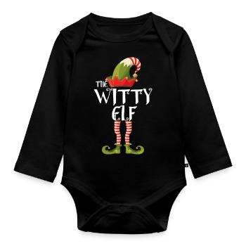 witzige Elfenfamilie passend zu Weihnachten - Baby Bio-Langarm-Body - Schwarz - Vorne