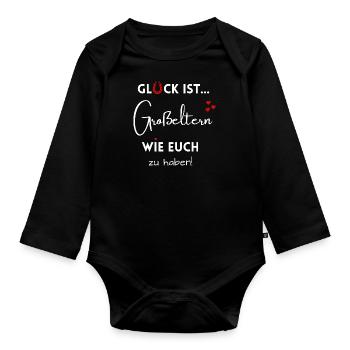 Glück ist, Großeltern wie Euch zu haben! Oma & Opa - Baby Bio-Langarm-Body - Schwarz - Vorne