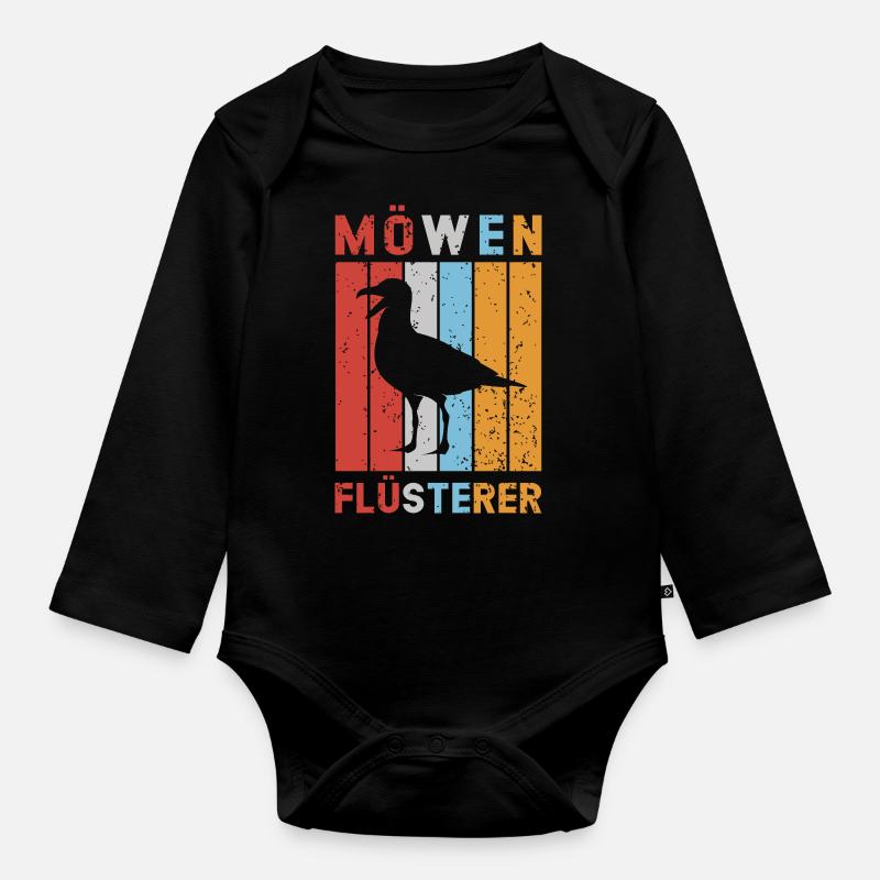 Möwen Flüsterer Möwe Nordsee Ostsee Vintage - Baby Bio-Langarm-Body - Schwarz