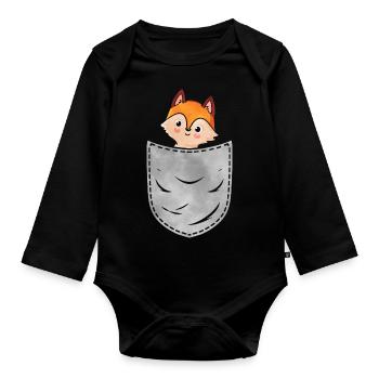Pocket Fox Animal In Your Pocket Fox - Baby Bio-Langarm-Body - Schwarz - Vorne