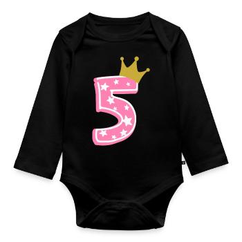 5 Couronne 5ème anniversaire 5 ans - Body Bébé bio manches longues - noir - Devant