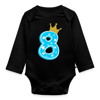 8 crown 8th birthday 8 years - Organic Longsleeve Baby Bodysuit - black - Front