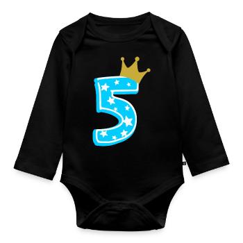 5 Krone 5. Geburtstag 5 Jahre - Baby Bio-Langarm-Body - Schwarz - Vorne