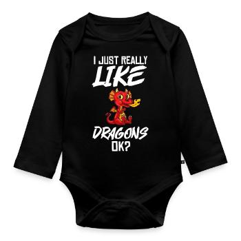 Dragonhead Dragon Funny Cute Fantasy Creatures - Organic Longsleeve Baby Bodysuit - black - Front