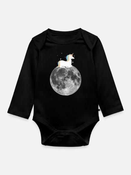 Cute Unicorn Moon Gift Idea Best Seller - Organic Longsleeve Baby Bodysuit - black