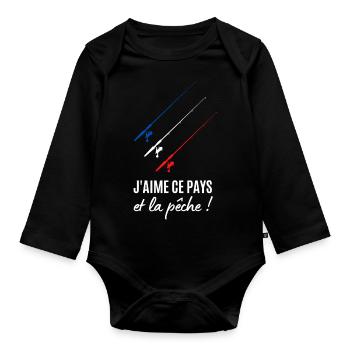 J aime ce pays et la pêche - Body Bébé bio manches longues - noir - Devant