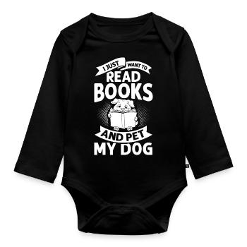 Buch Hund Lesender Bücherwurm Bibliothekar Leser - Baby Bio-Langarm-Body - Schwarz - Vorne